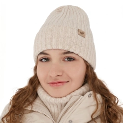 Czapka i komin dla dziewczynki zimowy komplet, jasnobeżowy, z wełną merino Karmina-1 Czapka i komin dla dziewczynki zimowy komplet, jasnobeżowy, z wełną merino Karmina-1