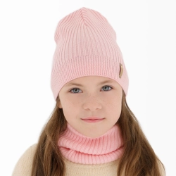Czapka i komin dla dziewczynki jesienny, wiosenny komplet, różowy, 100% wełniany merino Chelsie-1 Czapka i komin dla dziewczynki jesienny, wiosenny komplet, różowy, 100% wełniany merino Chelsie-1