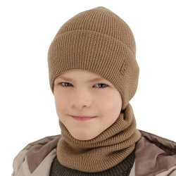 Czapka i komin dla chłopca jesienny, wiosenny komplet, camel, 100% wełniany merino Bruce-1 Czapka i komin dla chłopca jesienny, wiosenny komplet, camel, 100% wełniany merino Bruce-1